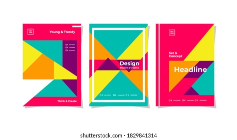 Three set paper templates layout editable for advertising event, leaflet, book cover, poster, annual report, and more. Vector.