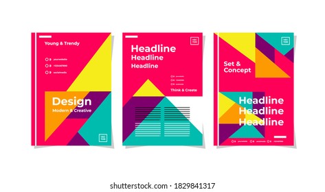 Three set paper templates layout editable for advertising event, leaflet, book cover, poster, annual report, and more. Vector.