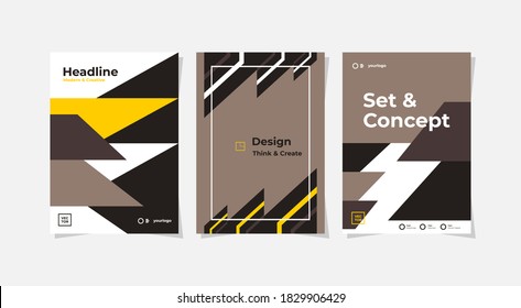 Three set paper templates layout editable for advertising event, leaflet, book cover, poster, annual report, and more. Vector.