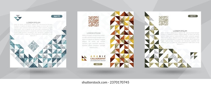 Three Sets Beautiful Arabic Calligraphy Background Vector Design Without SPECIFIC MEANING IN ENGLISH for Greeting Card, Banner, Wallpaper, Flyer, Social Media, Illustration, Cover 
