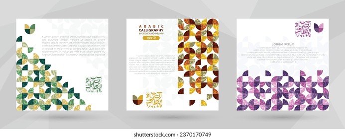 Three Sets Beautiful Arabic Calligraphy Background Vector Design Without SPECIFIC MEANING IN ENGLISH for Greeting Card, Banner, Wallpaper, Flyer, Social Media, Illustration, Cover 
