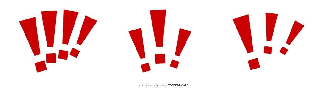 Three sets of bold red exclamation marks displayed in a simple and clear format.