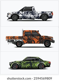 Three sets Car wraps and vehicle vector design