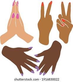 THREE SETS OF HANDS PEOPLE OF COLOR WITH NAIL POLISH