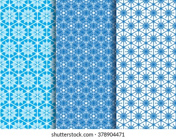 Three sets of hexagonal snowflake seamless pattern