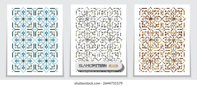Three Sets Islamic Pattern Background Vector Design For Wallpaper, Banner, Illustration, Greeting Card, Illustration, Flyer, Cover, Decoration etc