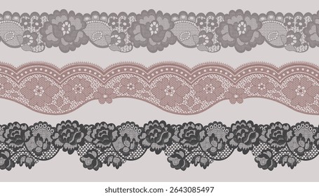 Three Sets of Low Saturation Brown-Toned Lace Trim