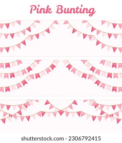 Three sets of pink bunting flags, vector eps10 illustration