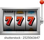 Three seven on slot machine screen. Jackpot logo