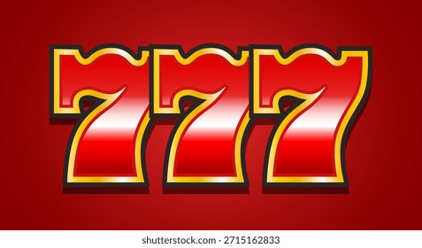 Tres sietes o jackpot. Vector 3D ilustración aislada sobre fondo rojo.