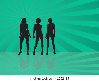 Three sexy ladies dancing on a green background