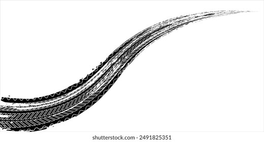 three shabby, grunge style and dirty vector tire tracks. illustration vector.