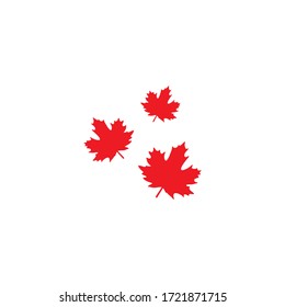 El logo de tres hojas de arce rojas. Icono del vector. Aislado en blanco. Silueta de hoja única de otoño. Pintura orgánica de la naturaleza. Hoja de arce rojo.