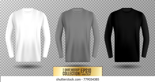 Three shades of white, gray and black long sleeve t-shirt. Vector mock up.