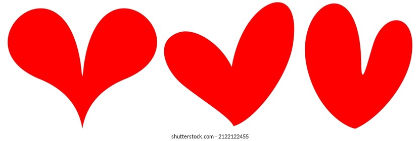 Three shapes of abstract cherubic red hearts for Valentine’s day on an isolated white background