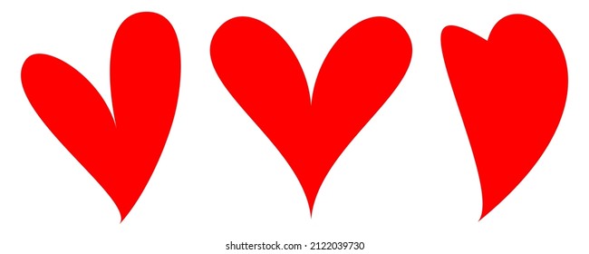 Three shapes of abstract red hearts for Valentine’s day on an isolated white background