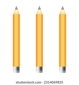 Three sharpened yellow pencils isolated on white background ,vector illustration 