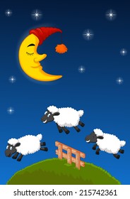 Three sheep jumping over the fence