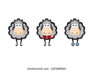  three sheep on a white background (flowers, slippers)