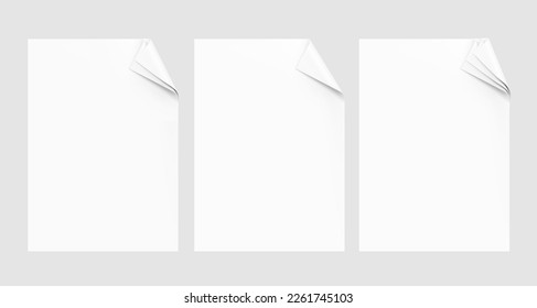 Three sheets with a curved edge. Vector illustration isolated on white background. Template for your presentation. EPS10.	