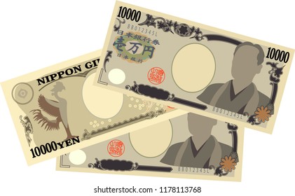 Three sheets of Japan's 10000 yen note.It means Japanese 10000 yen information.