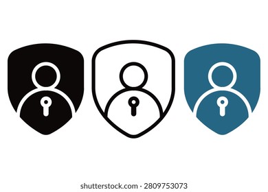 Three shield icons each with a person silhouette and a keyhole representing security