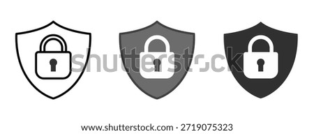 Three shield icons featuring a padlock, representing security in various shades.
