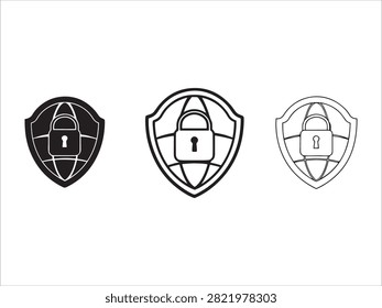 Three shield icons with padlock symbol inside network web design