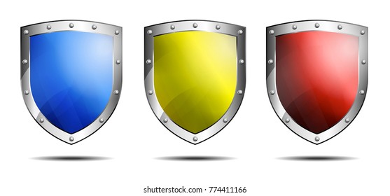 Three Shields, Blue, Yellow and Red, protection Antivirus Security Firewall