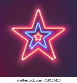 Three shining neon stars. Mysterious bright sign board for your design. Vector illustration.