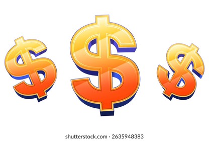 Three shiny 3D dollar signs with orange and yellow gradient