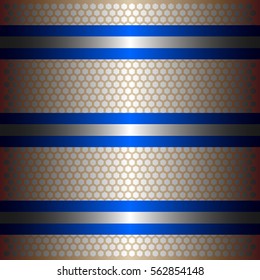 Three shiny blue lines with silver background.three glossy silver line.gold plate with hexagon holes style design .
