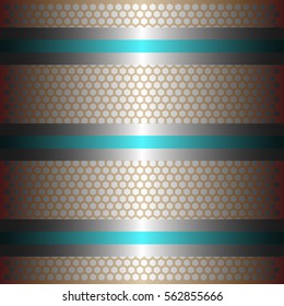Three shiny blue lines with silver background.three glossy silver line.gold plate with hexagon holes style design .