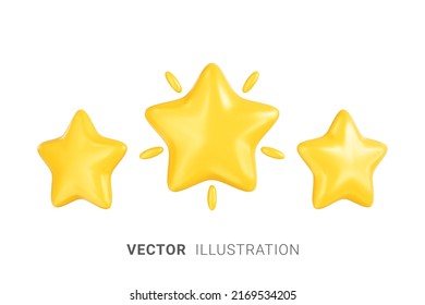 Three shiny gold stars icon. A design element for games, online stores and websites or e-commerce apps. The concept of achievement in games or customer reviews. Realistic 3d vector illustration