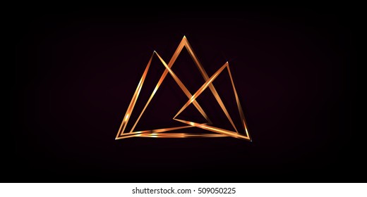 Three shiny golden triangles on black and brown gradient