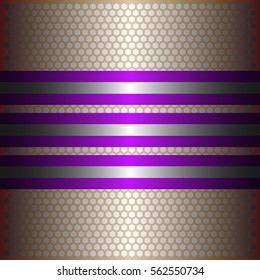 three shiny purple lines with silver background.three glossy silver line.gold plate with hexagon holes style design .