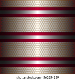 Three shiny red lines with silver background.three glossy silver line.gold plate with hexagon holes style design .