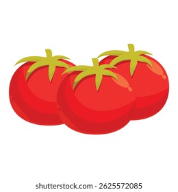 Três tomates vermelhos brilhantes com folhas verdes, prontos para serem comidos