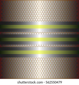 Three shiny yellow lines with silver background.three glossy silver line.gold plate with hexagon holes style design .