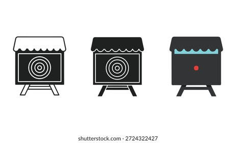 Três cabines de tiro com diferentes desenhos