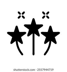 Three shooting stars with sparkles. Concept of magic, wish, and celebration.