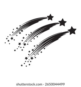 Three shooting stars streak across a white background, accompanied by smaller stars. The design is dynamic and energetic, perfect for celebratory themes. Ideal for websites