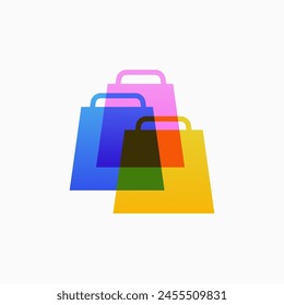 three shopping bag triple chart store logo vector icon illustration
