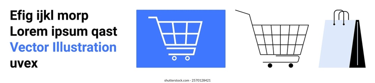 Three shopping carts and a shopping bag. Ideal for online shopping, e-commerce, retail, marketing, promotions. Banner for landing page