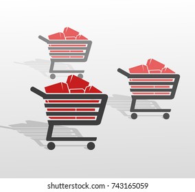 Three shopping carts with goods