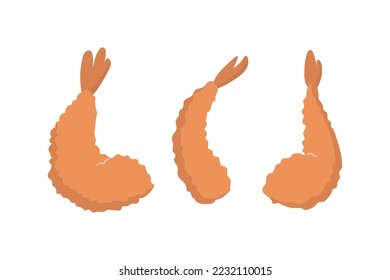 Three shrimp tempura on a white background. vector illustration