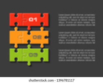 Three sided 3d round puzzle presentation. Abstract puzzle infographic template explanatory text business statistic. Vector 3 pieces puzzles illustration. Section four circle compare service banner