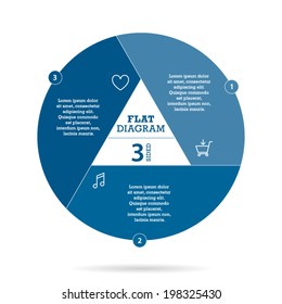 Three sided flat shutter diagram template for your business presentation with text areas and icons. Vector infographic graphic design.