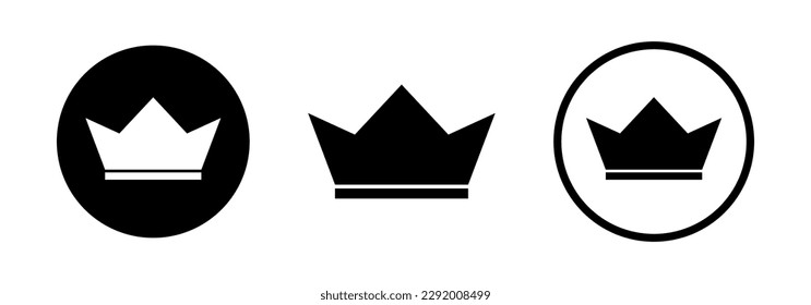 Three sign. Design simple symbol of crown. Black vector icon set of royal crown. 