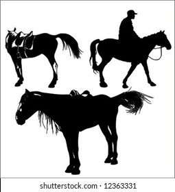 three silhouette of horse (vector illustration)